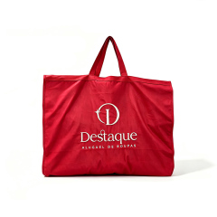 Red cotton dress bag with window and pocket