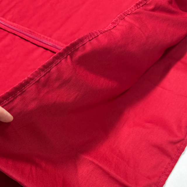 Red cotton dress bag with window and pocket