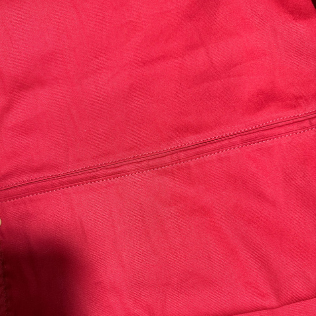Red cotton dress bag with window and pocket
