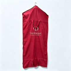 Red cotton dress bag with window and pocket