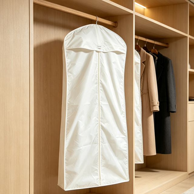 Milky white nylon fabric dress bag