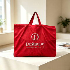 Red cotton dress bag with window and pocket