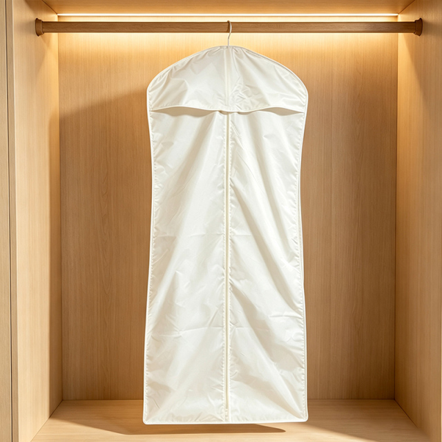 Milky white nylon fabric dress bag