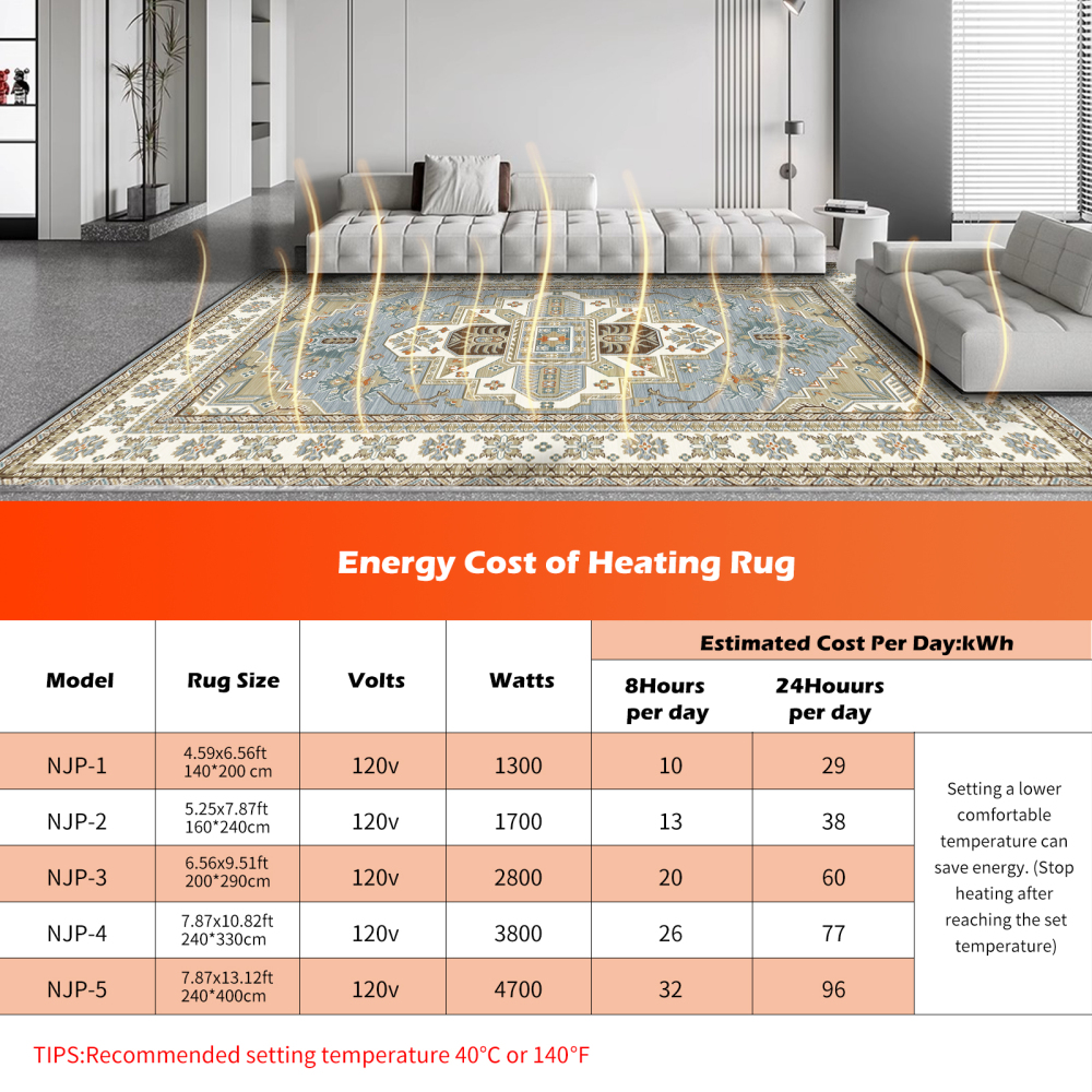 NujorWarm Graphene Electric Heated Carpet,Heater Warmer Area Rug Floor Heating Mat with Timer Living Room Bedroom Dining Room WY 120V 1700W 160 * 230cm 5.2 * 7.5Ft