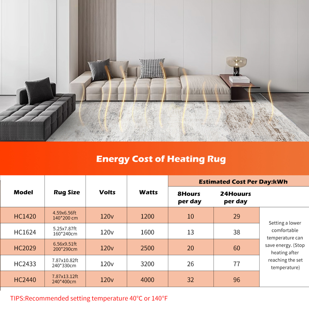 NujorWarm Graphene Electric Heated Carpet,Heater Warmer Area Rug Floor Heating Mat with Timer Living Room Bedroom Dining Room My 120V 1700W 160 * 230cm 5.2 * 7.5Ft