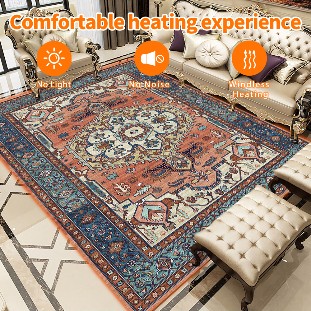NujorWarm Graphene Electric Heating Rug,Heated Area Rug Floor Heating Mat Space Heater Foot Warmer  with Timer Living Room Bedroom Dining Room Maya 120V 1700W 160 * 230cm 5.2 * 7.5Ft