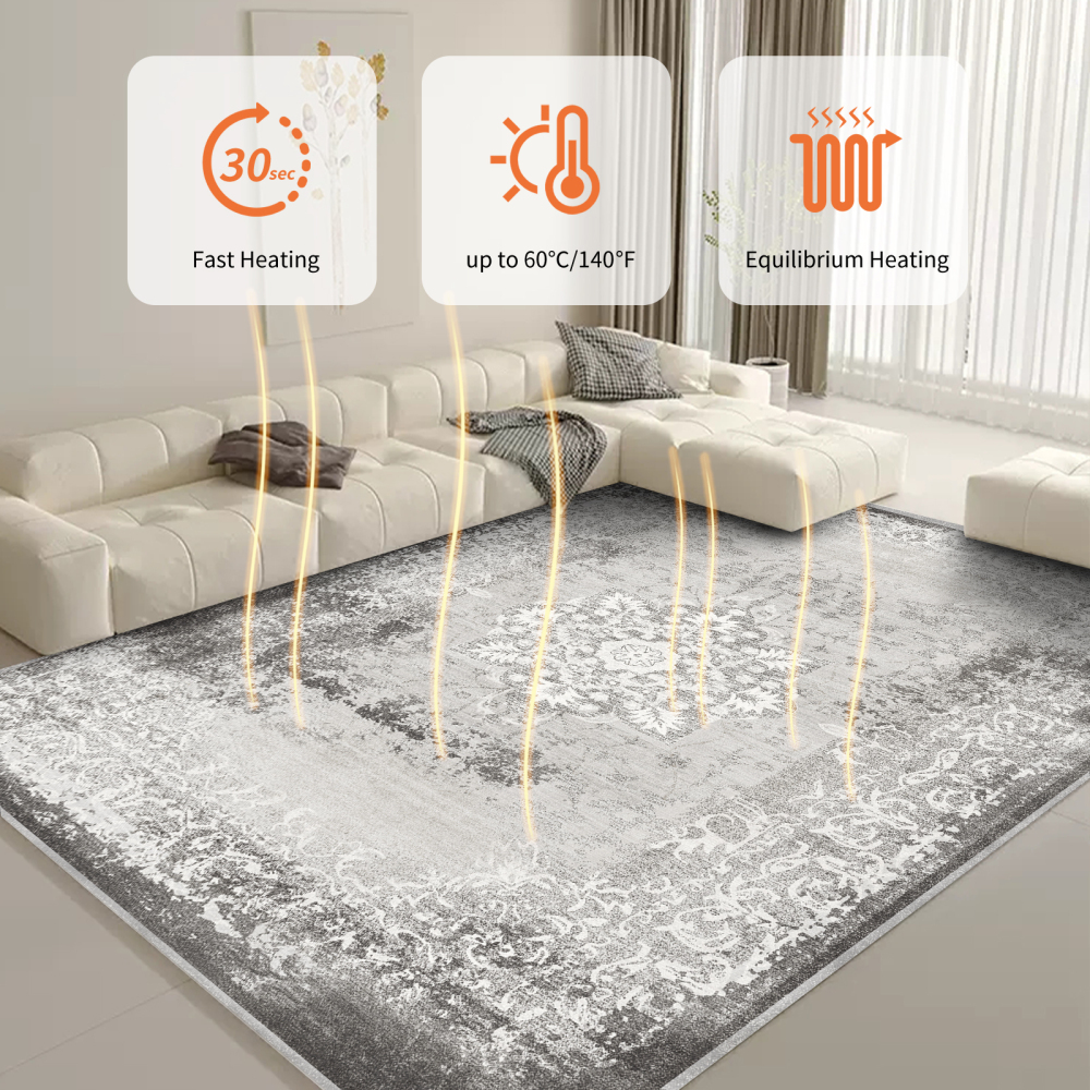 NujorWarm Graphene Electric Heating Rug,Heated Area Rug Floor Heating Mat Space Heater Foot Warmer  with Timer Living Room Bedroom Dining Room Fusheng 120V 1700W 160 * 230cm 5.2 * 7.5Ft