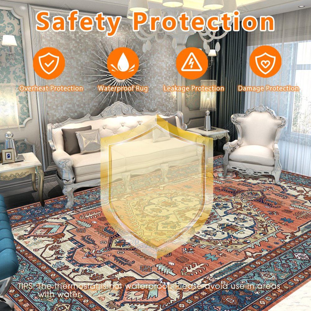NujorWarm Graphene Electric Heating Rug,Heated Area Rug Floor Heating Mat Space Heater Foot Warmer  with Timer Living Room Bedroom Dining Room Maya 120V 1700W 160 * 230cm 5.2 * 7.5Ft
