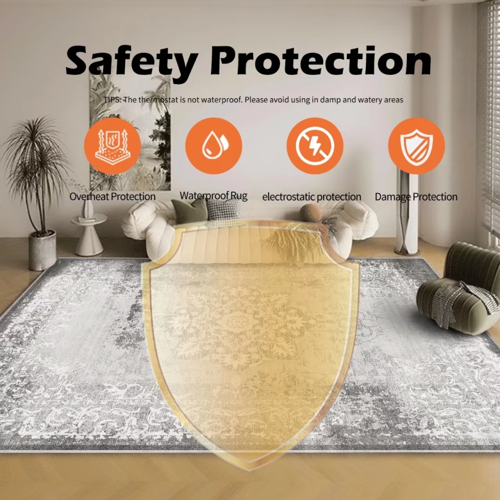 NujorWarm Graphene Electric Heating Rug,Heated Area Rug Floor Heating Mat Space Heater Foot Warmer  with Timer Living Room Bedroom Dining Room Fusheng 120V 1700W 160 * 230cm 5.2 * 7.5Ft