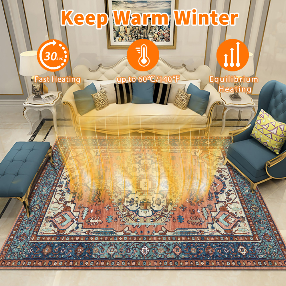 NujorWarm Graphene Electric Heating Rug,Heated Area Rug Floor Heating Mat Space Heater Foot Warmer  with Timer Living Room Bedroom Dining Room Maya 120V 1700W 160 * 230cm 5.2 * 7.5Ft