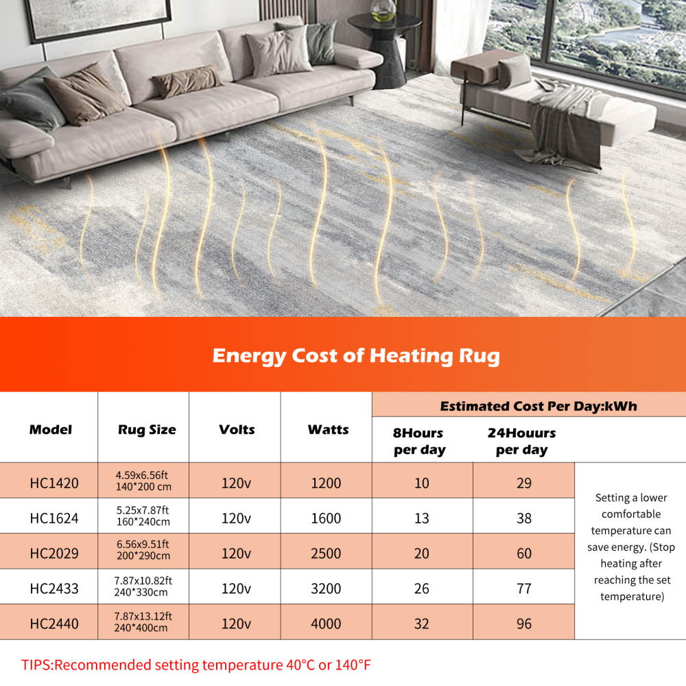 NujorWarm Graphene Electric Heated Carpet,Heater Warmer Area Rug Floor Heating Mat with Timer Living Room Bedroom Dining Room My 120V 1700W 160 * 230cm 5.2 * 7.5Ft