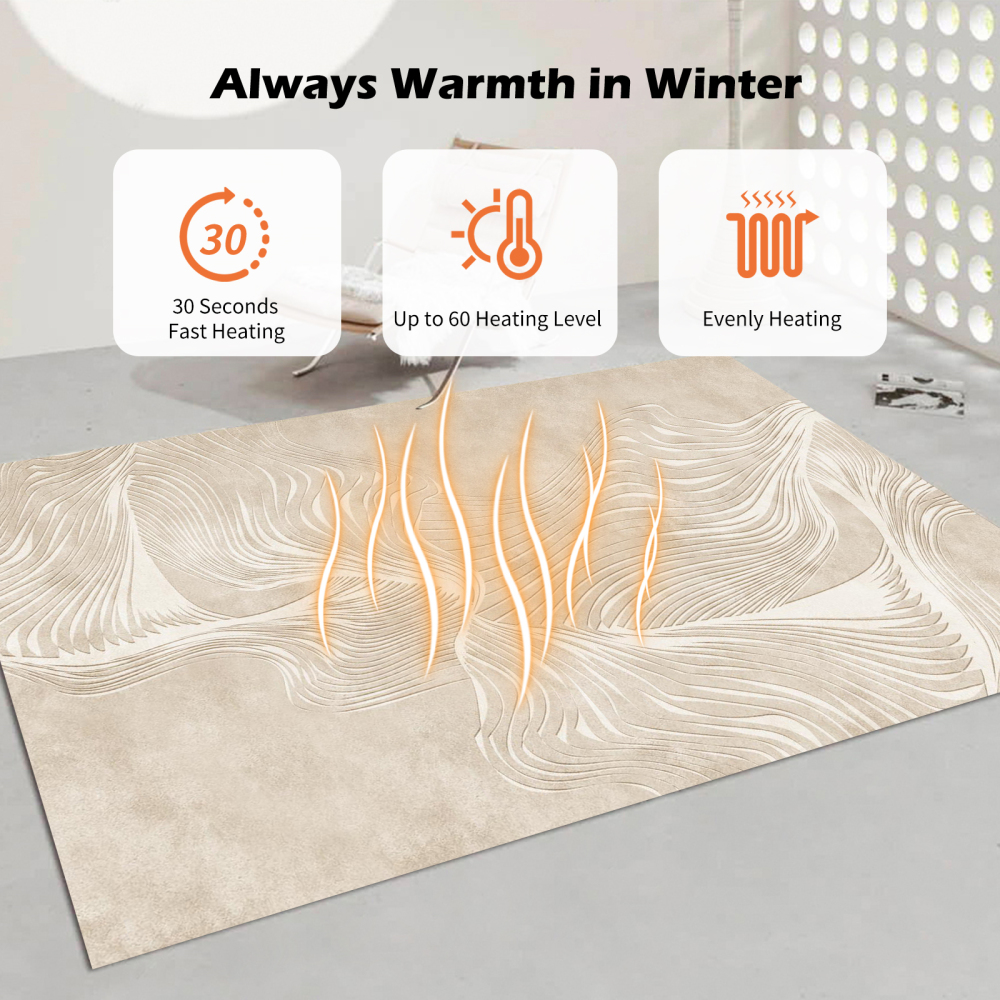 NujorWarm Graphene Electric Heating Rug,Heated Area Rug Floor Heating Mat Space Heater Foot Warmer  with Timer Living Room Bedroom Dining Room Chaoxi 120V 220V 1500W 160x240cm