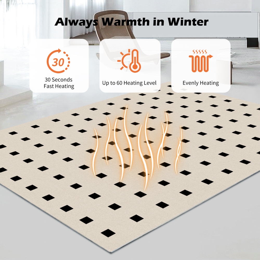 NujorWarm Graphene Electric Heating Rug,Heated Area Rug Floor Heating Mat Space Heater Foot Warmer  with Timer Living Room Bedroom Dining Room Bali 120V 220V 1500W 160x240cm
