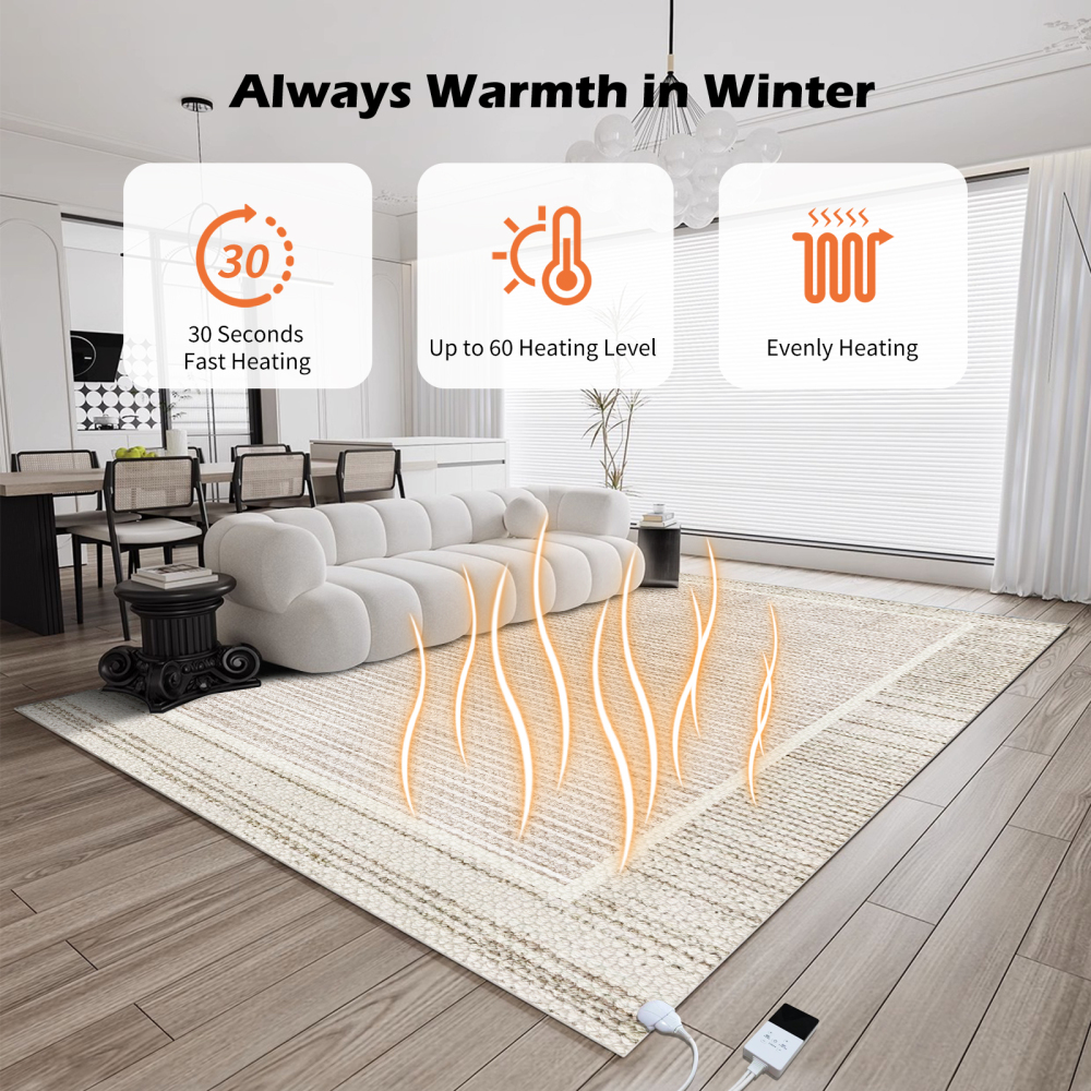 NujorWarm Graphene Electric Heating Rug,Heated Area Rug Floor Heating Mat Space Heater Foot Warmer  with Timer Living Room Bedroom Dining Room Falan 120V 220V 1500W 160x240cm