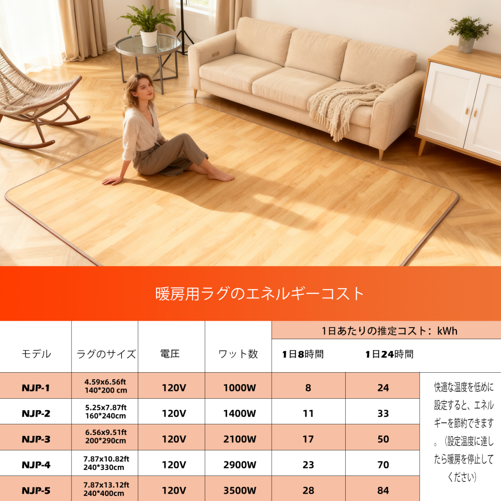 グラフェン 電気カーペット 60段階温度調節 木目調PVC表面ホットカーペット タイマー付き 速暖 足元暖房 お手入れ簡単 家族のリビング・寝室・ヨガルームに最適 150×200cm DQMW