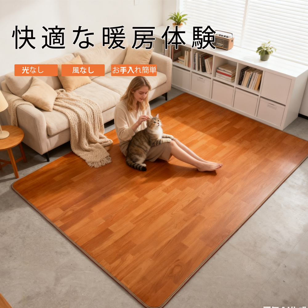グラフェン電気マット 60段階温度調節 木目調PVC表面ホットカーペット タイマー付き 速暖 足元暖房 お手入れ簡単 家族のリビング・寝室・ヨガルームに最適 150×200cm HZMW