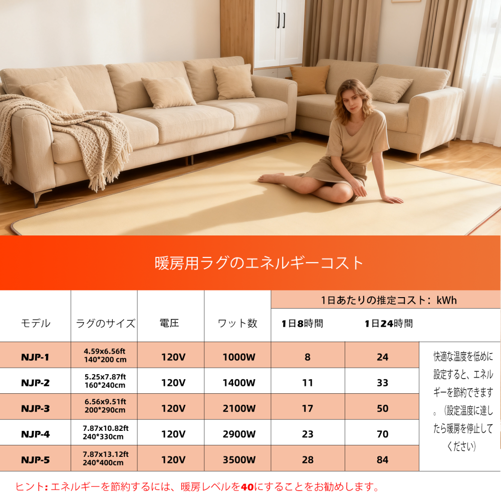 グラフェン電気マット 60段階温度調節 木目調PVC表面ホットカーペット タイマー付き 速暖 足元暖房 お手入れ簡単 家族のリビング・寝室・ヨガルームに最適 150×200cm NMH