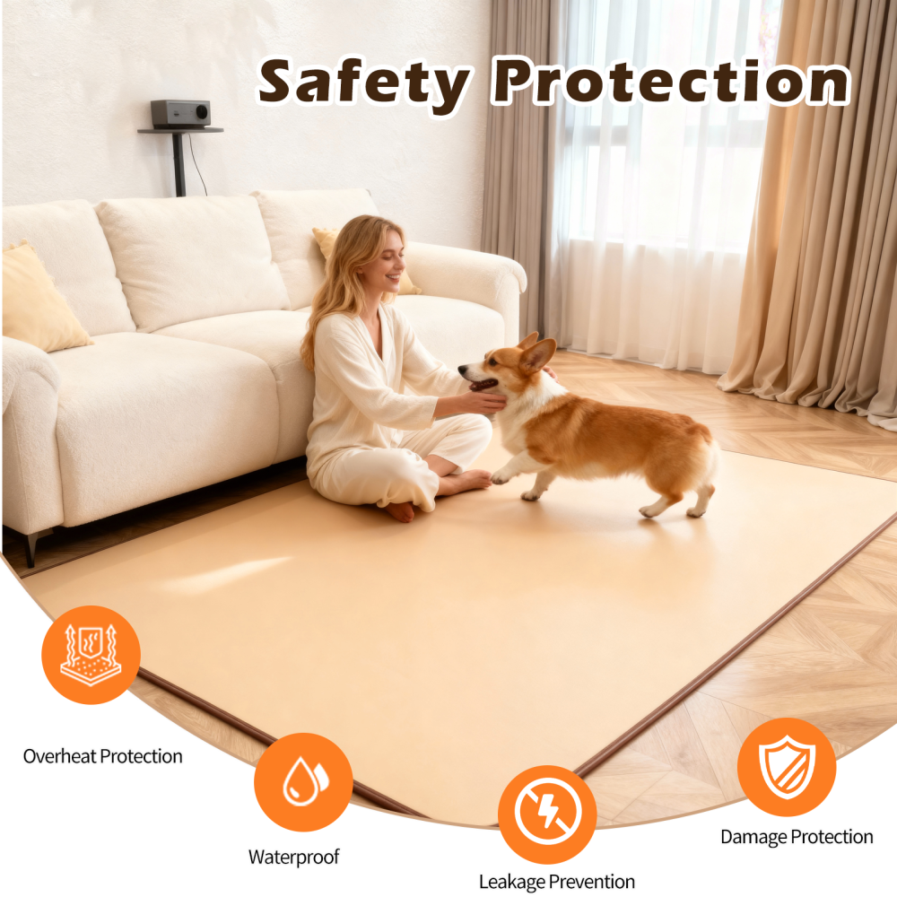 NujorWarm 120V Electric Heated Mat Easy Clean PVC Surface Heating Carpet Space Heater Floor Rug with Timer Fast Warm Up for Living Room Office Play Room 1200W 4.9x6.6ft NM