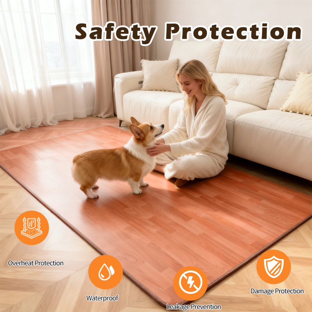 NujorWarm 120V Electric Heated Mat Easy Clean PVC Surface Heating Carpet Space Heater Floor Rug with Timer Fast Warm Up for Living Room Office Play Room 1100W 4.9x6.6ft HZ