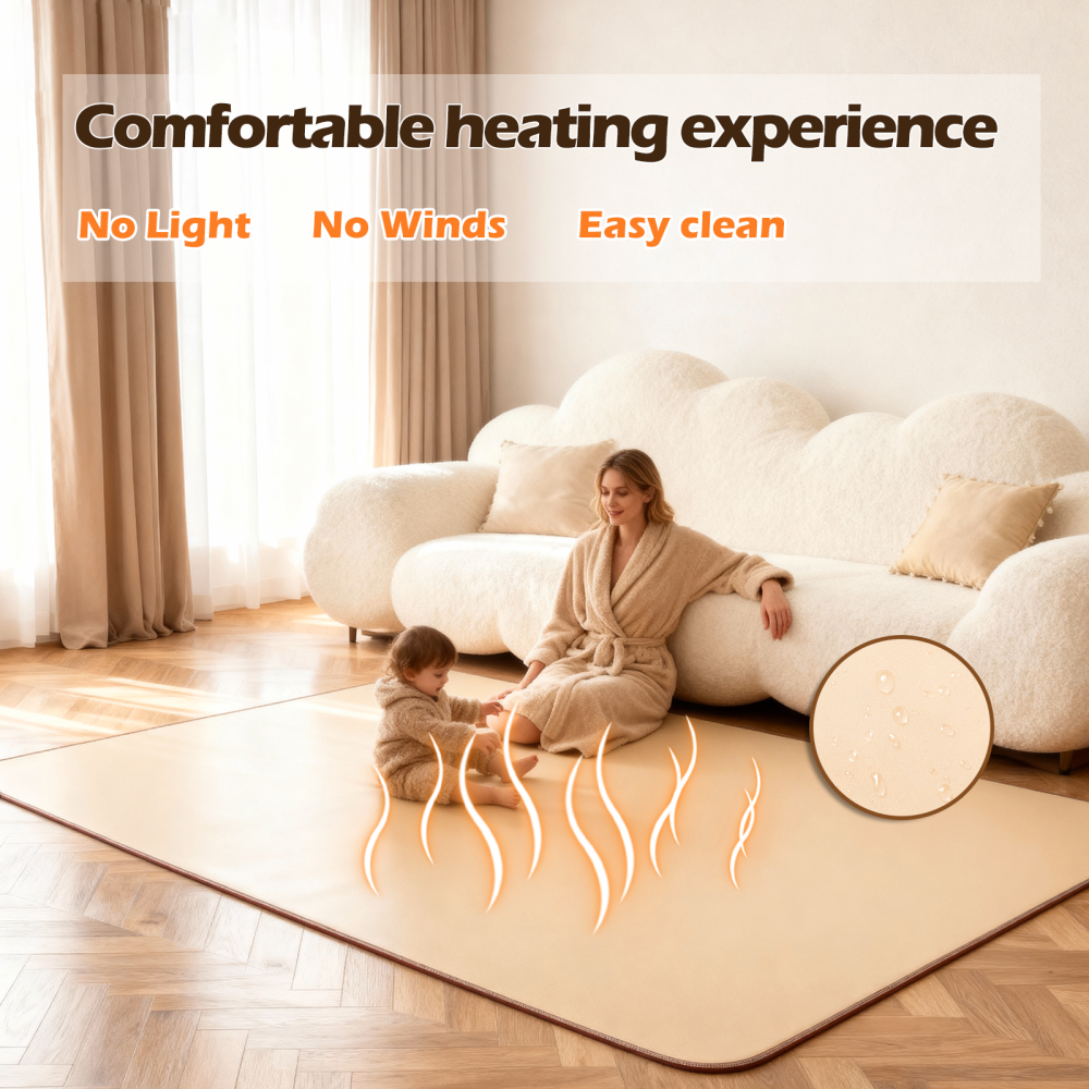 NujorWarm 120V Electric Heated Mat Easy Clean PVC Surface Heating Carpet Space Heater Floor Rug with Timer Fast Warm Up for Living Room Office Play Room 1200W 4.9x6.6ft NM