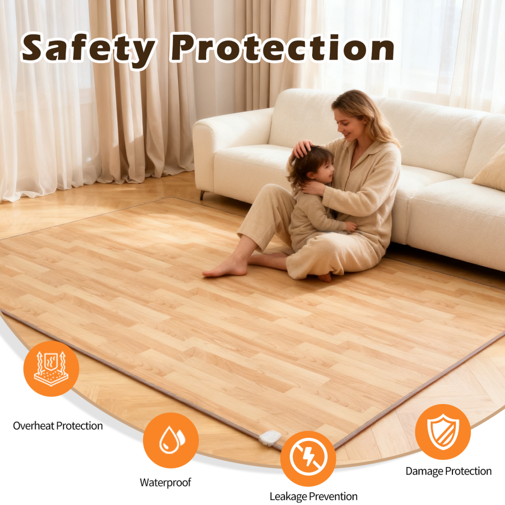 NujorWarm 120V Electric Heated Mat Easy Clean PVC Surface Heating Carpet Space Heater Floor Rug with Timer Fast Warm Up for Living Room Office Play Room 1200W DQ