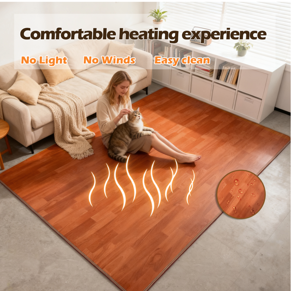 NujorWarm 120V Electric Heated Mat Easy Clean PVC Surface Heating Carpet Space Heater Floor Rug with Timer Fast Warm Up for Living Room Office Play Room 1100W 4.9x6.6ft HZ