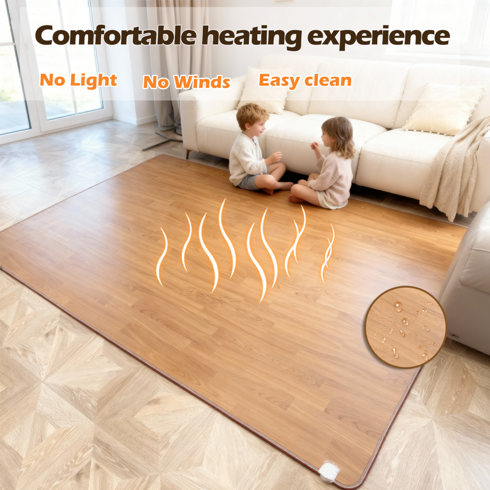 NujorWarm 120V Electric Heated Mat Easy Clean PVC Surface Heating Carpet Space Heater Floor Rug with Timer Fast Warm Up for Living Room Office Play Room 1100W 4.9x6.6ft HZ