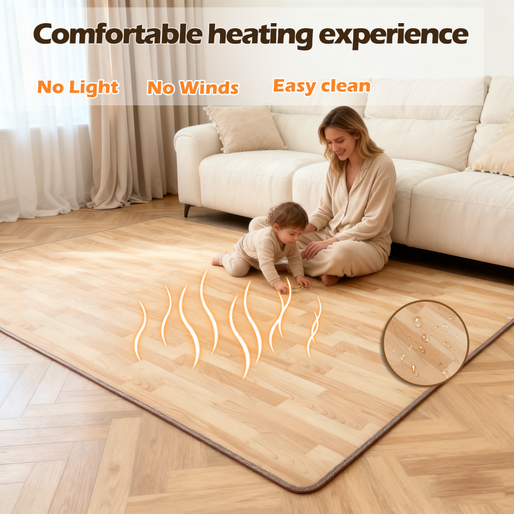 NujorWarm 120V Electric Heated Mat Easy Clean PVC Surface Heating Carpet Space Heater Floor Rug with Timer Fast Warm Up for Living Room Office Play Room 1200W DQ
