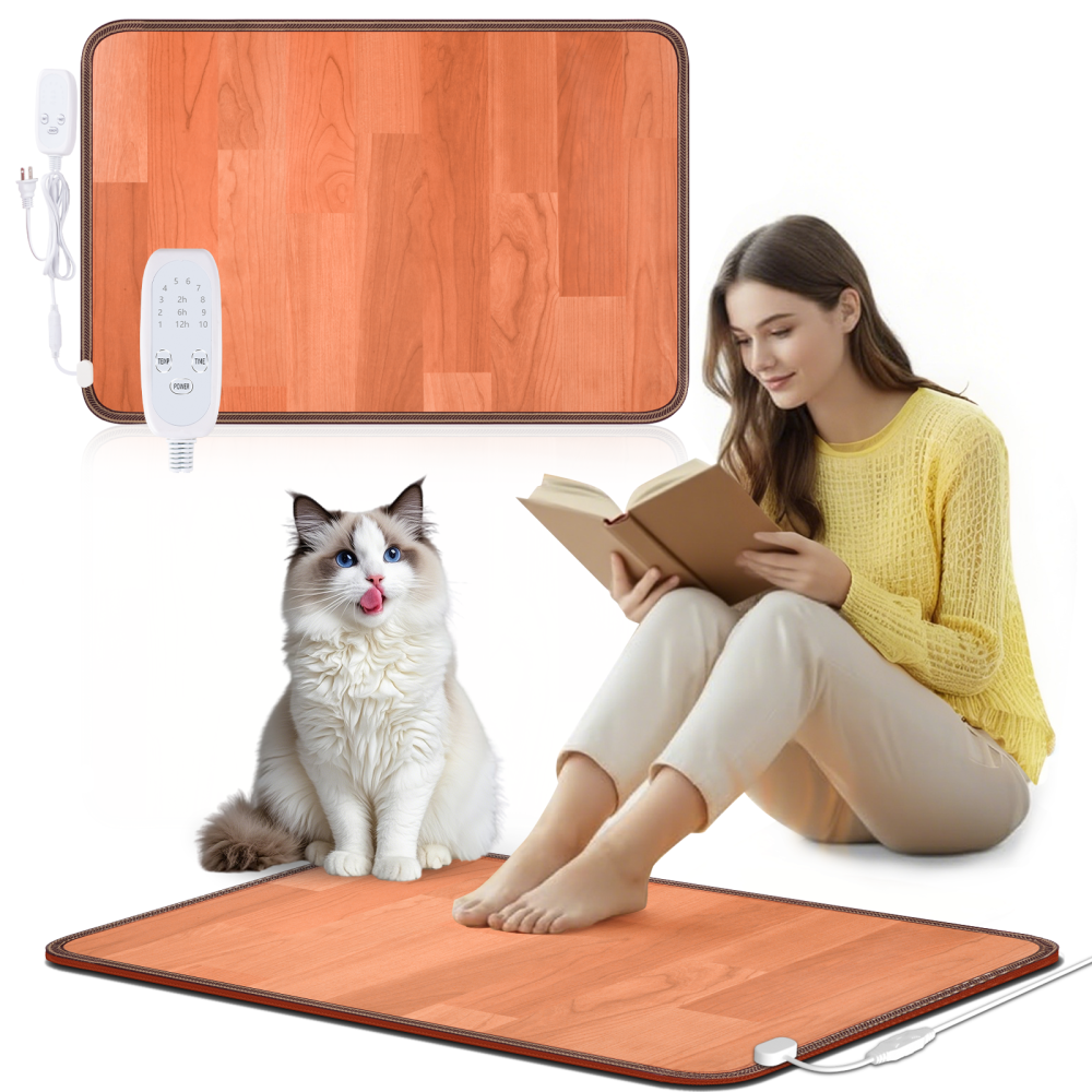 NujorWarm フットウォーマー 足温器 木目調PVCレザー表面 フットヒーター  電気マット 電気ホットマット 10段階温度調節、最高60℃、3段階タイミングオフ、 オフィス、学習室、ゲーム室 速暖、洗いやすく、防水、異臭がなく、過熱保護 DQMW