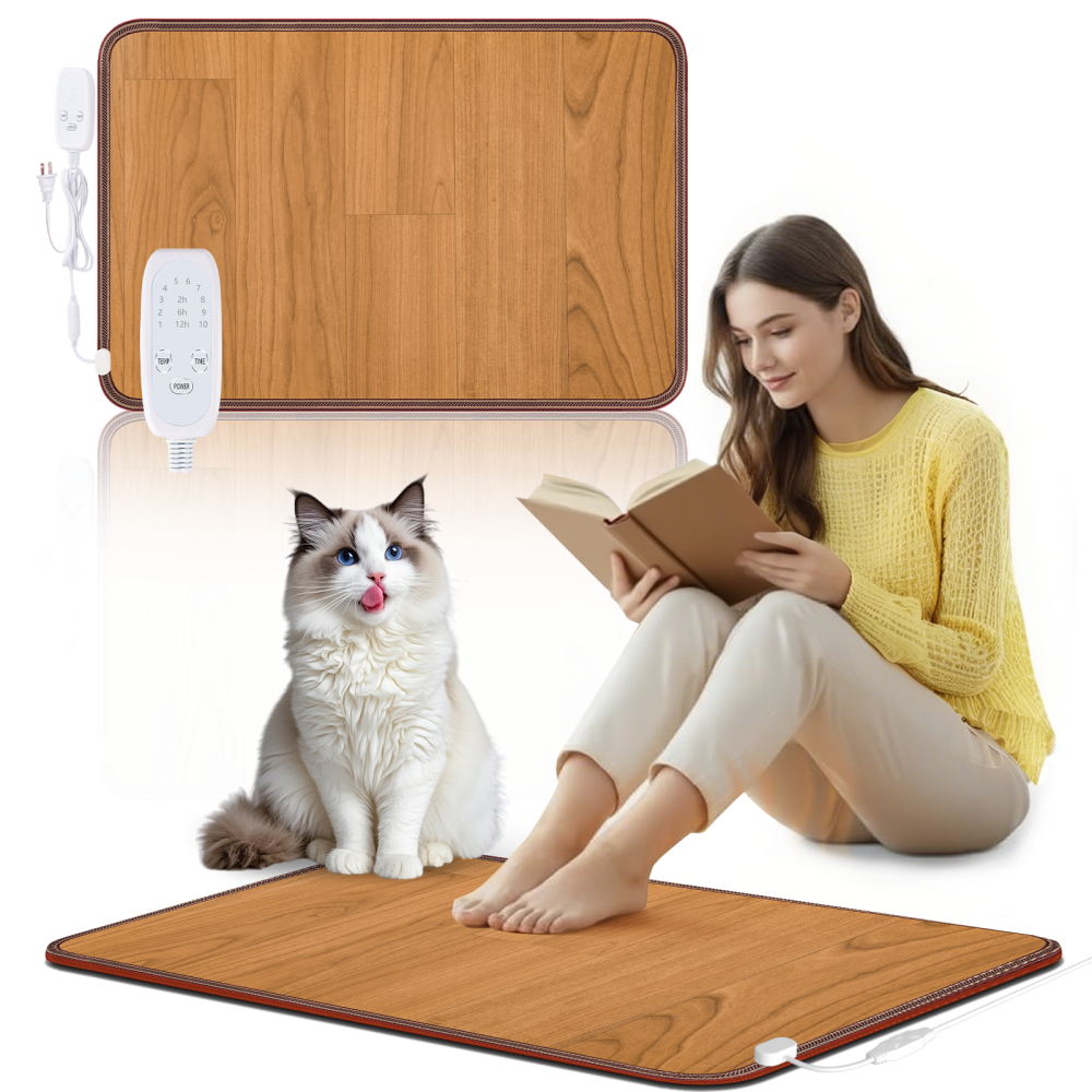 NujorWarm フットウォーマー 足温器 木目調PVCレザー表面 フットヒーター  電気マット 電気ホットマット 10段階温度調節、最高60℃、3段階タイミングオフ、 オフィス、学習室、ゲーム室 速暖、洗いやすく、防水、異臭がなく、過熱保護 DQMW