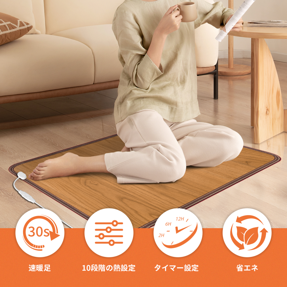 NujorWarm フットウォーマー 足温器 木目調PVCレザー表面 フットヒーター  電気マット 電気ホットマット 10段階温度調節、最高60℃、3段階タイミングオフ、 オフィス、学習室、ゲーム室 速暖、洗いやすく、防水、異臭がなく、過熱保護 DQMW