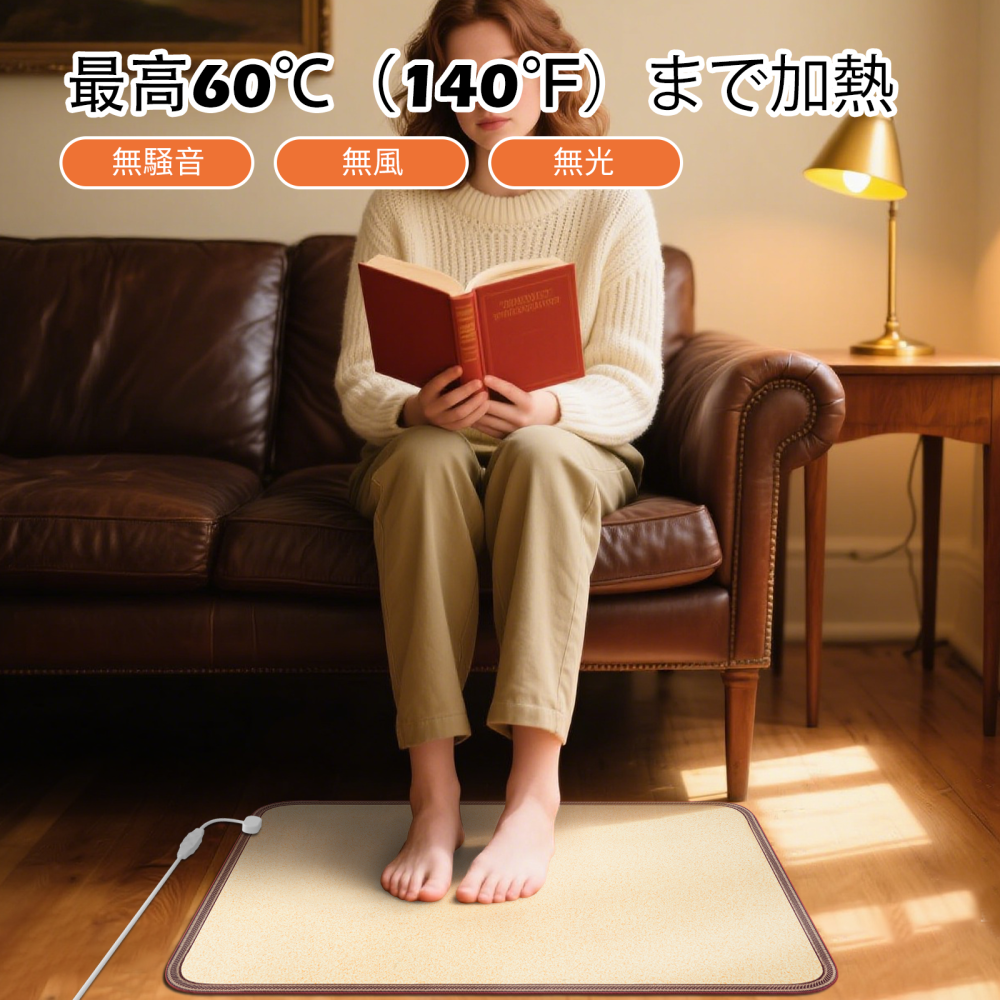 NujorWarm フットウォーマー 足温器 木目調PVCレザー表面 フットヒーター  電気マット 電気ホットマット 10段階温度調節、最高60℃、3段階タイミングオフ、 オフィス、学習室、ゲーム室 速暖、洗いやすく、防水、異臭がなく、過熱保護 DQMW