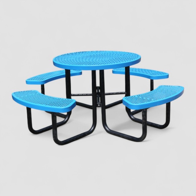 Round Blue Thermoplastic Picnic Table - 46" Outdoor - yalau