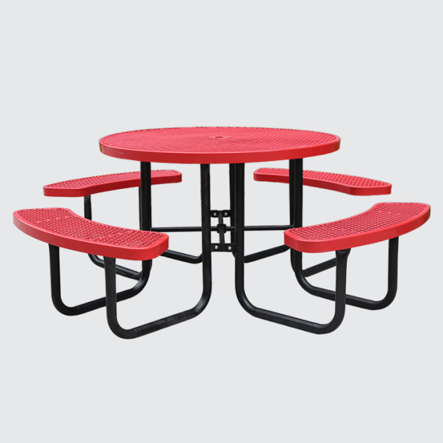46-Inch Red School Picnic Table Metal Mesh Outdoor Seating Durable