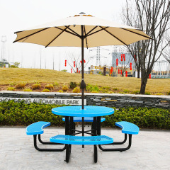 Round Blue Thermoplastic Picnic Table - 46" Outdoor - yalau
