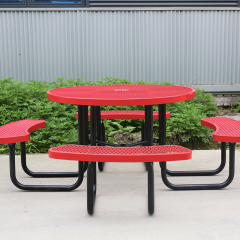 46-Inch Red School Picnic Table Metal Mesh Outdoor Seating Durable