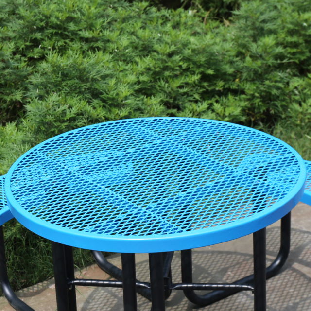 Round Blue Thermoplastic Picnic Table - 46" Outdoor - yalau