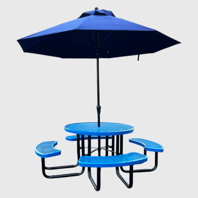 Round Blue Thermoplastic Picnic Table - 46" Outdoor - yalau