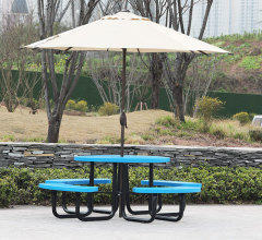 Round Blue Thermoplastic Picnic Table - 46" Outdoor - yalau