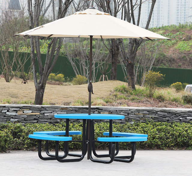 Round Blue Thermoplastic Picnic Table - 46" Outdoor - yalau