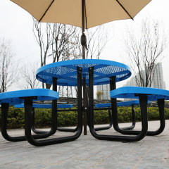 Round Blue Thermoplastic Picnic Table - 46" Outdoor - yalau