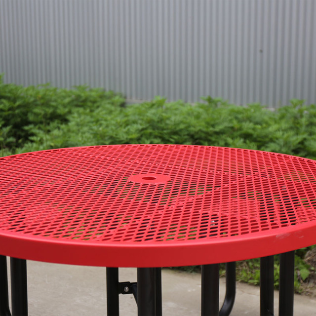 46-Inch Red School Picnic Table Metal Mesh Outdoor Seating Durable