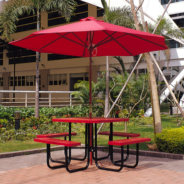 46-Inch Red Heavy-Duty Square Picnic Table Outdoor Durable Seating