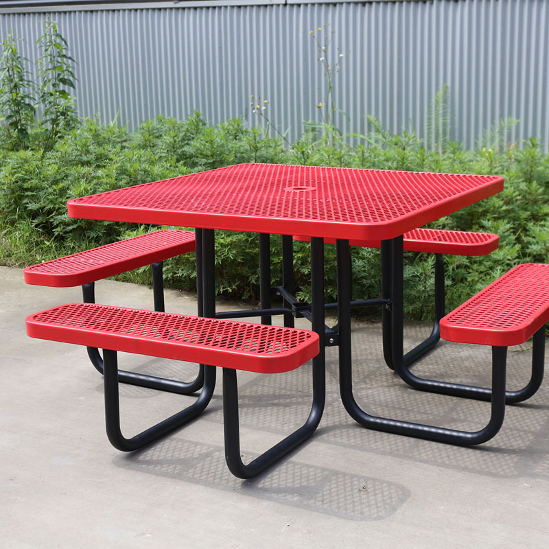 46-Inch Red Heavy-Duty Square Picnic Table Outdoor Durable Seating