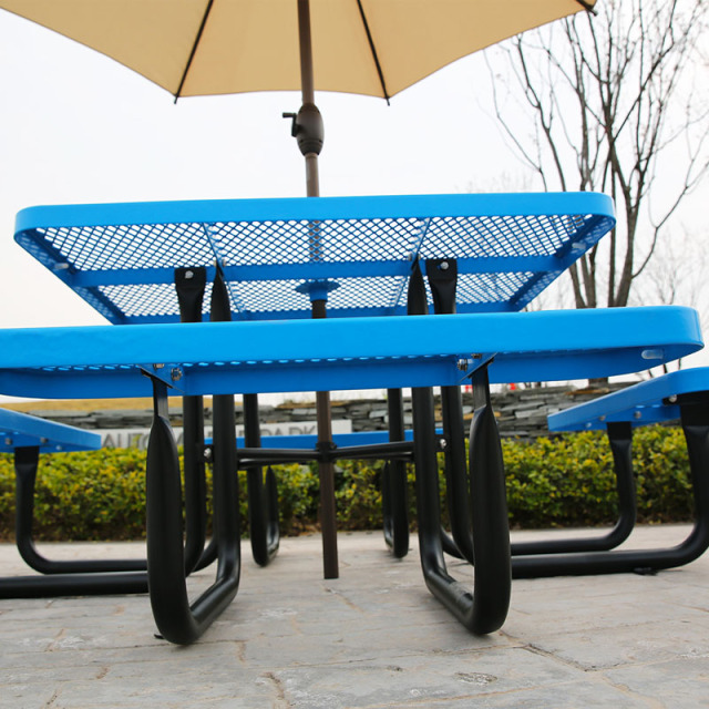 46-Inch Blue Square Picnic Table with Thermoplastic Coating - Arlau