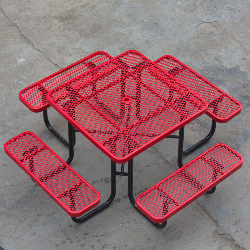 46-Inch Red Heavy-Duty Square Picnic Table Outdoor Durable Seating