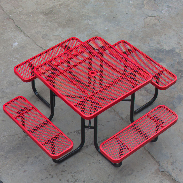 46-Inch Red Heavy-Duty Square Picnic Table Outdoor Durable Seating