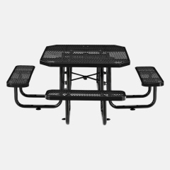 Black Octagonal Metal Mesh Picnic Table Thermoplastic Outdoor Arlau