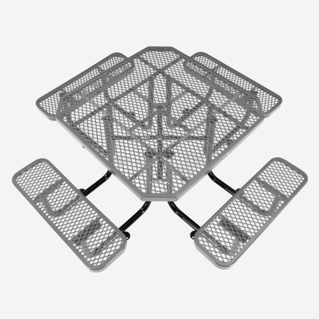 46" Octagonal Metal Mesh Picnic Table - Weather-Resistant Gray