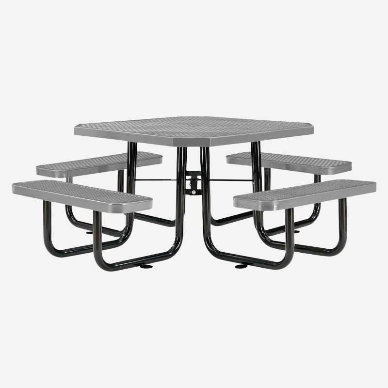 46" Octagonal Metal Mesh Picnic Table - Weather-Resistant Gray